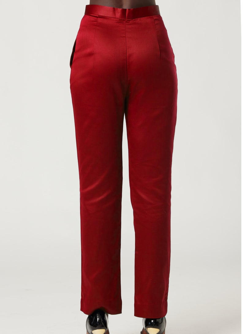 IZEL Red High Rise Straight Leg Pants - Image 3