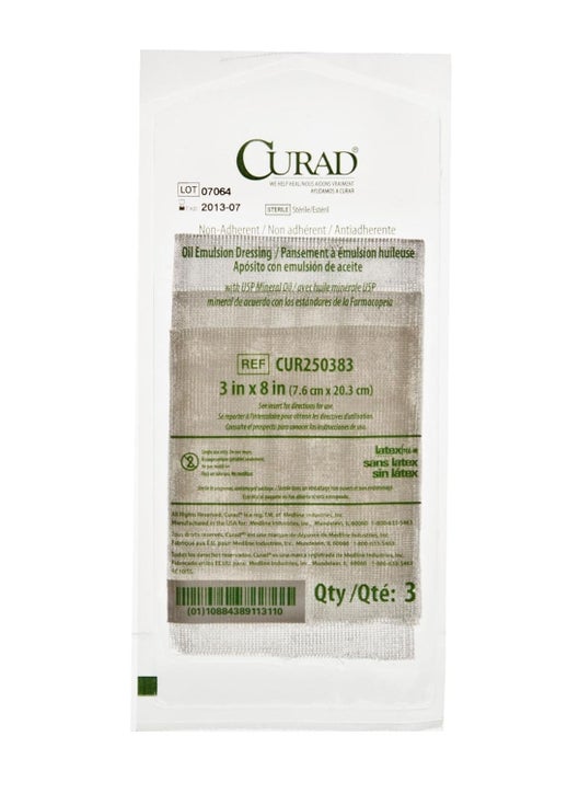 CURAD Sterile Non-Adherent Oil Emulsion Gauze Dressing, 3" x 8", Perfect fro Wound Care, Pack of 3