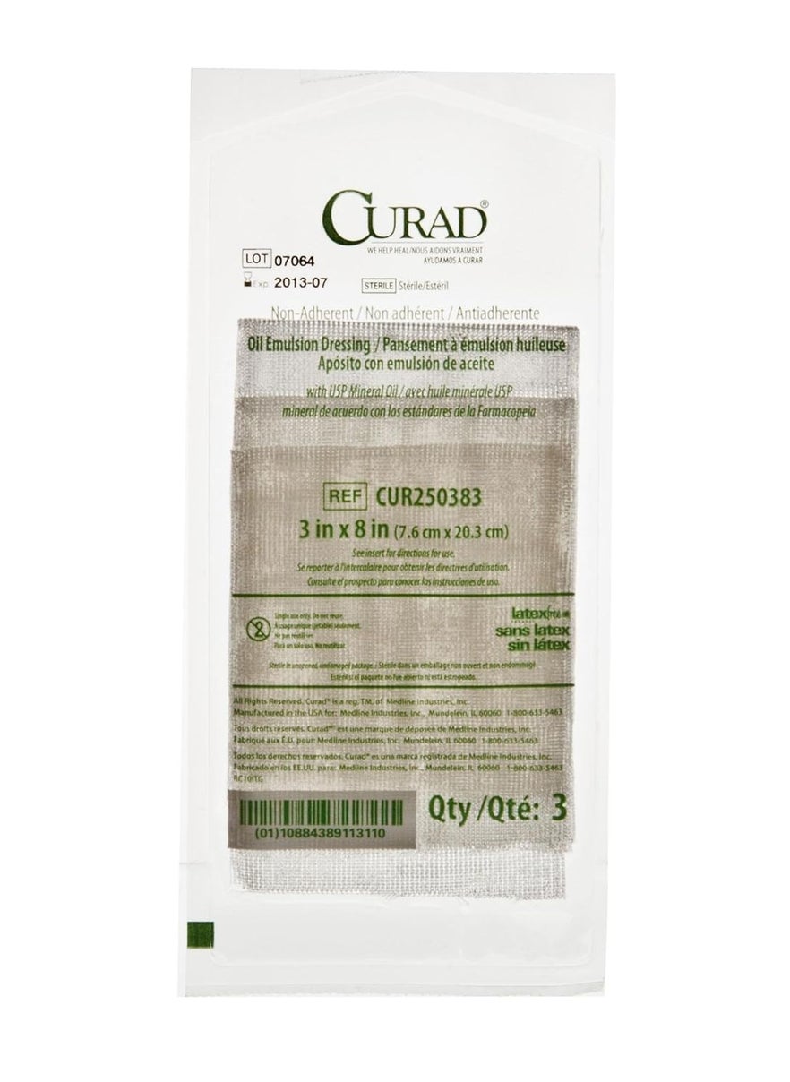 CURAD - CURAD Sterile Non-Adherent Oil Emulsion Gauze Dressing, 3" x 8", Perfect fro Wound Care, Pack of 3 - Image 1