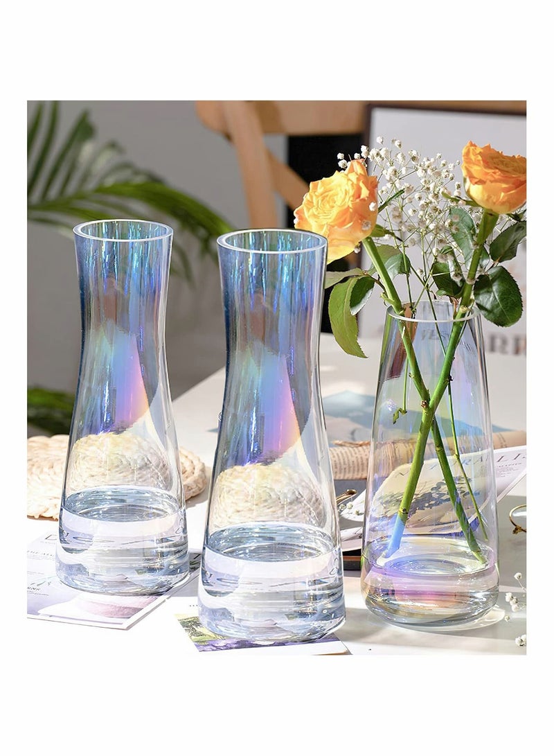 Y&D Irised Clear Glass Tall Flower Vase Thick Bottom Large Vases for Centerpieces Flowers Decor 10 Inch Big Decorative Living Room Kitchen Office Home Wedding - Image 2