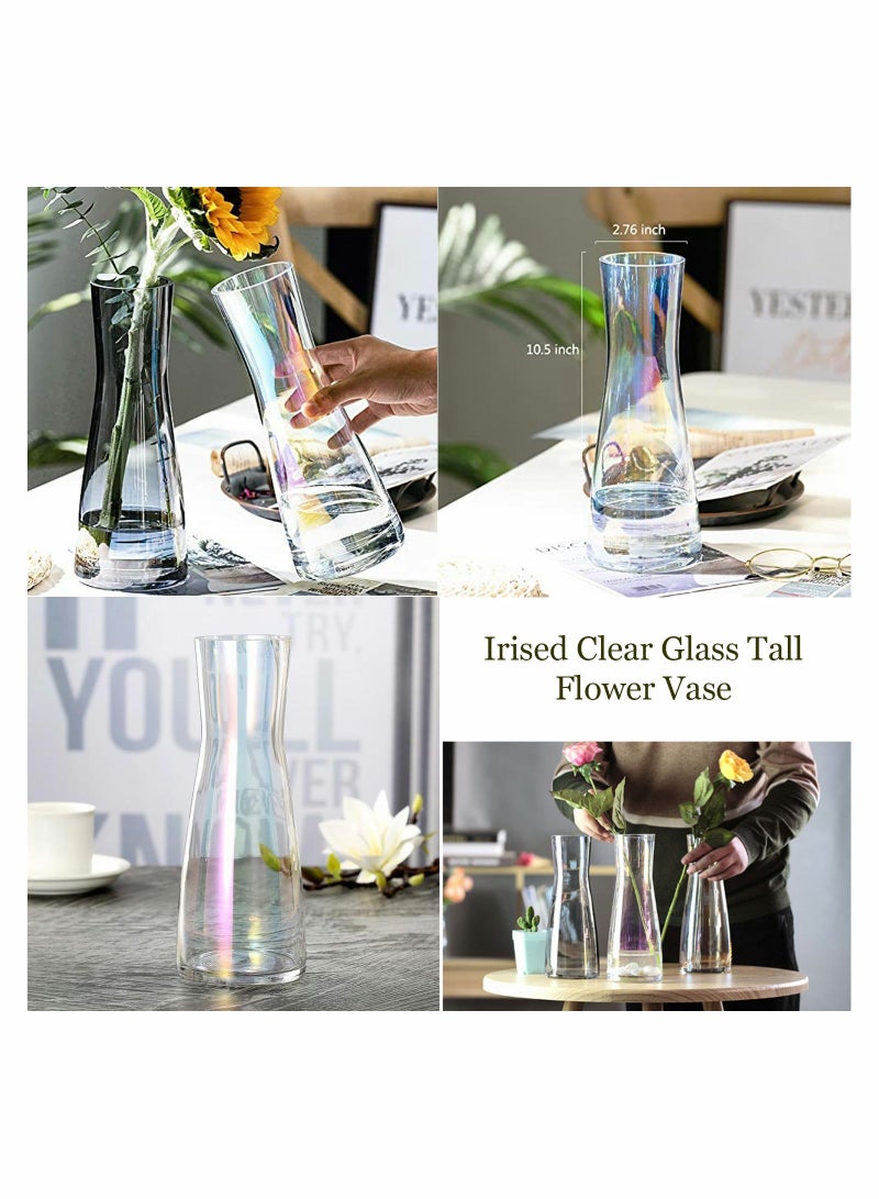 Y&D Irised Clear Glass Tall Flower Vase Thick Bottom Large Vases for Centerpieces Flowers Decor 10 Inch Big Decorative Living Room Kitchen Office Home Wedding - Image 3