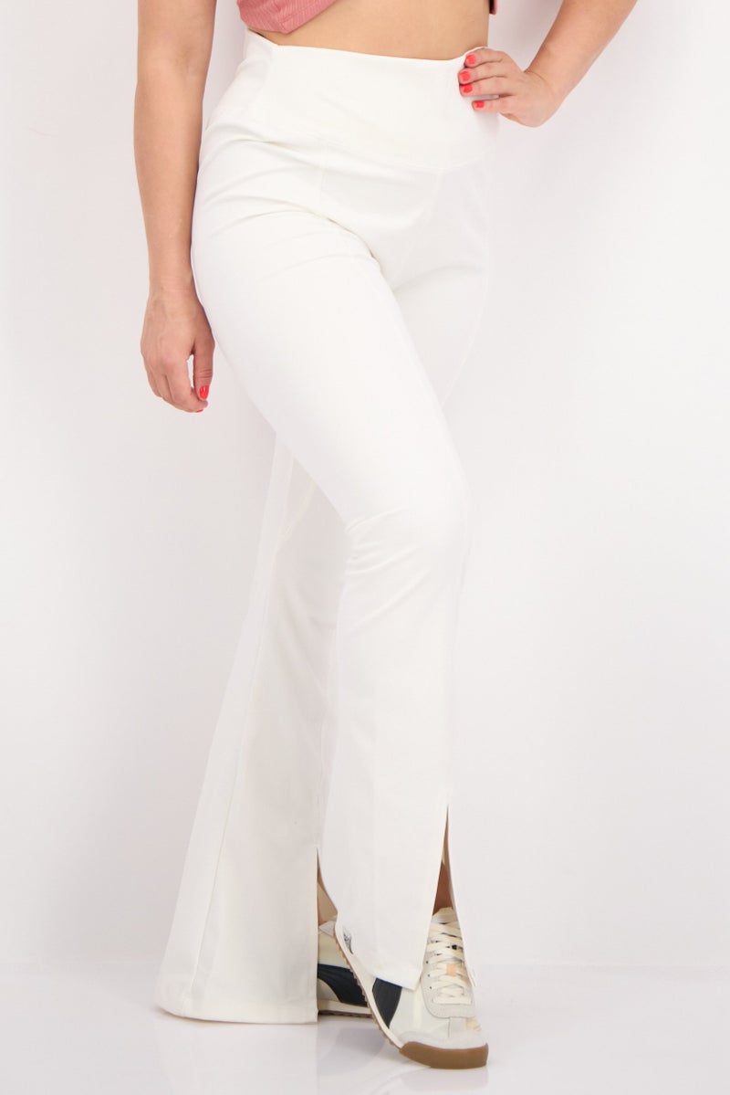 The Giving Movement Women Regular Fit Brand Logo Wide Leg Pants, White - Image 1