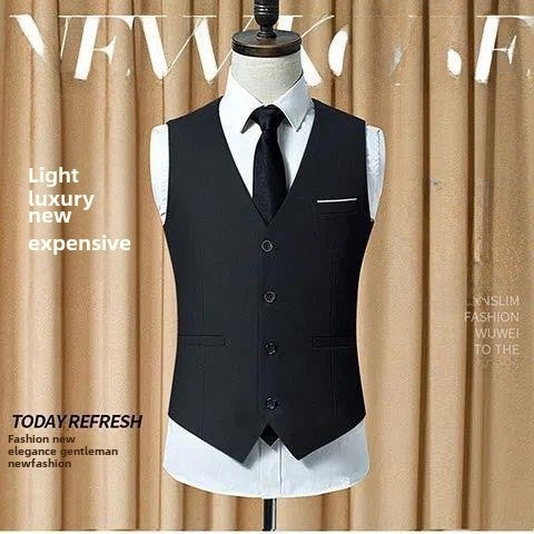 Suit Vest Summer Thin Non-ironing Korean Style Slim-fit British Fashion Vest Casual Professional Dress Vest Mens Horse Clip Black  - Image 4