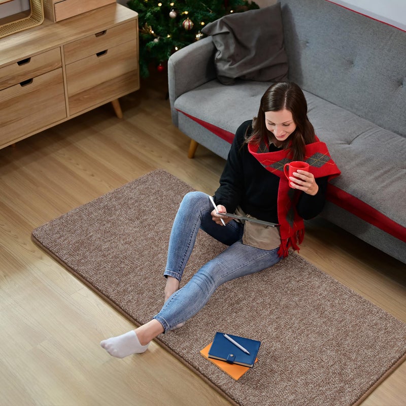 Keeko Soft 2x4 Small Runner Rug Brown, Bedside Rugs for Bedroom Indoor Runner Hallway Carpets Non Slip Living Room Area Throw Rugs Memory Foam Laundry Room Rug for Teen Kids Boys Dorm Room Decor - Image 2