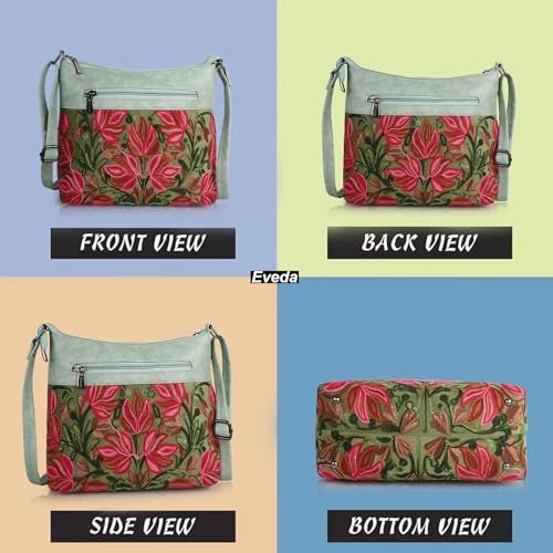 EVEDA Synthetic Leather Gorgeous Embroidered Stylish Design Shoulder Crossbody Side Sling Bag For Women - Image 3