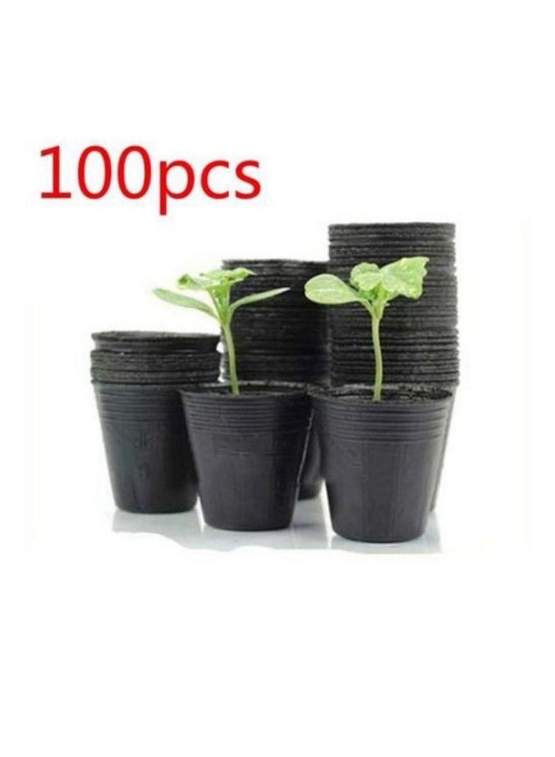 Meetion 100 قطعة نباتات بلاستيكية أصيص حضانة شتلات زهرة حاوية البذور بدءاً عمليًا متينًا ناعمًا حقيبة تغذية النباتات 8.5x6.5 سم - Image 1