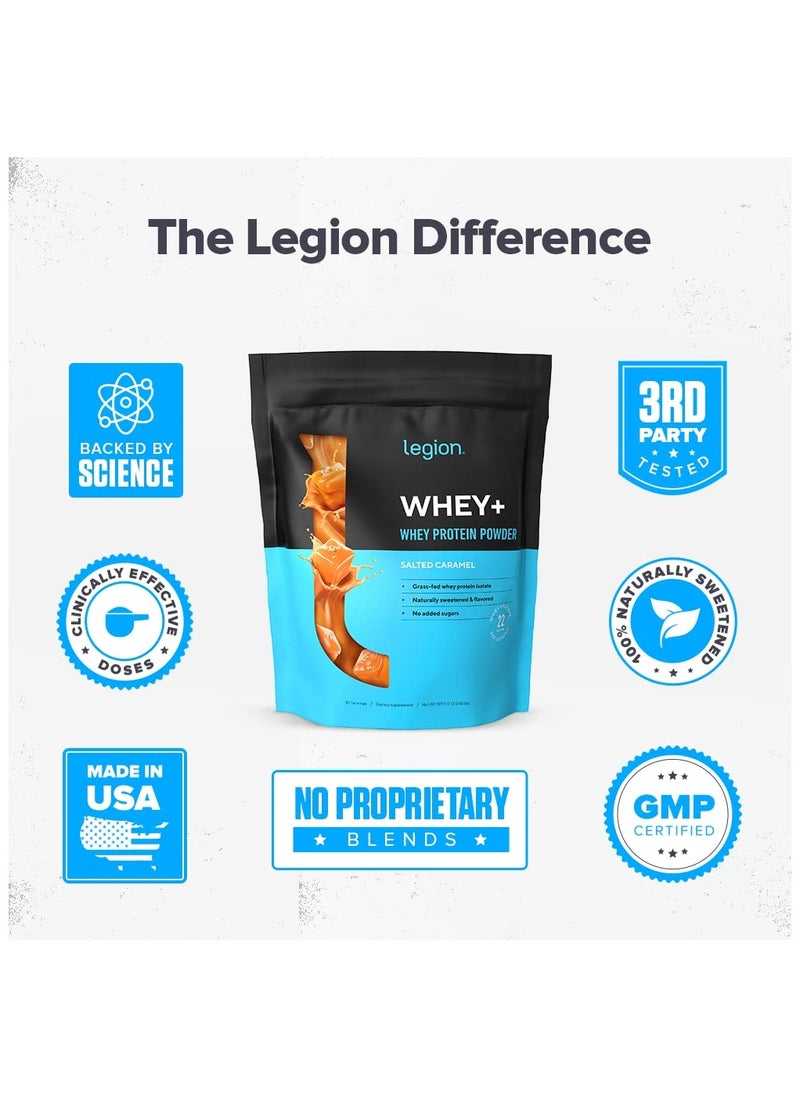 Legion Athletics - Whey+ Whey Protein Powder, Grass Fed Whey Protein Isolate, Naturally Sweetened and Flavored, No Added Sugars, 22 grams Per Serving, 927.6grams, 30 Servings - Salted Caramel - Image 1
