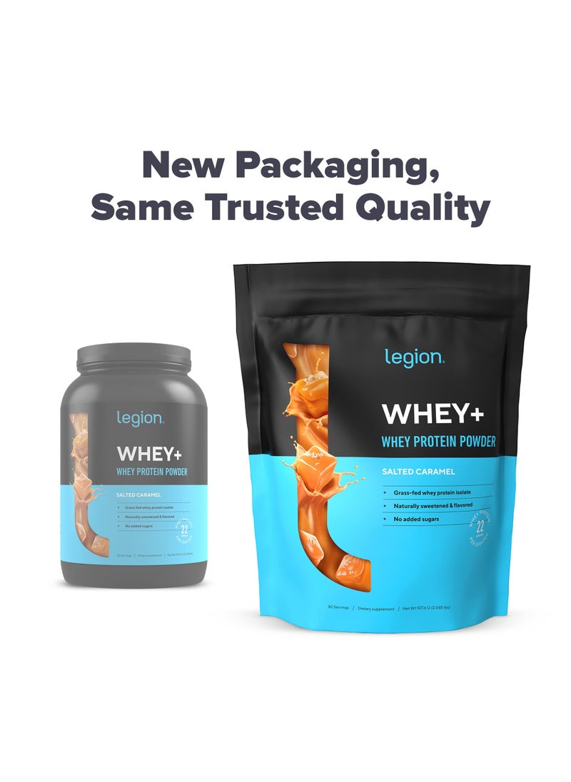 Legion Athletics - Whey+ Whey Protein Powder, Grass Fed Whey Protein Isolate, Naturally Sweetened and Flavored, No Added Sugars, 22 grams Per Serving, 927.6grams, 30 Servings - Salted Caramel - Image 1