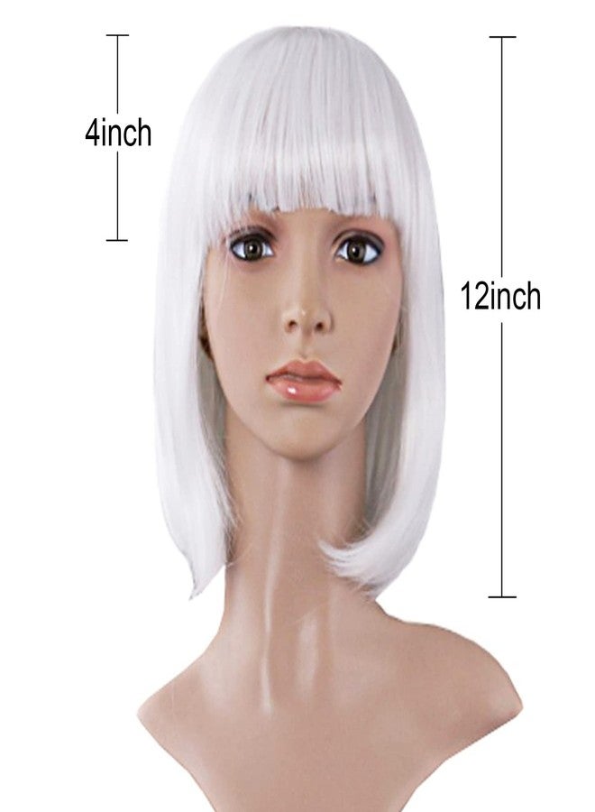 MapofBeauty 12 Inch/30cm Fashion Lady Short Straight Flat Bangs Bob Wig (White) - Image 5