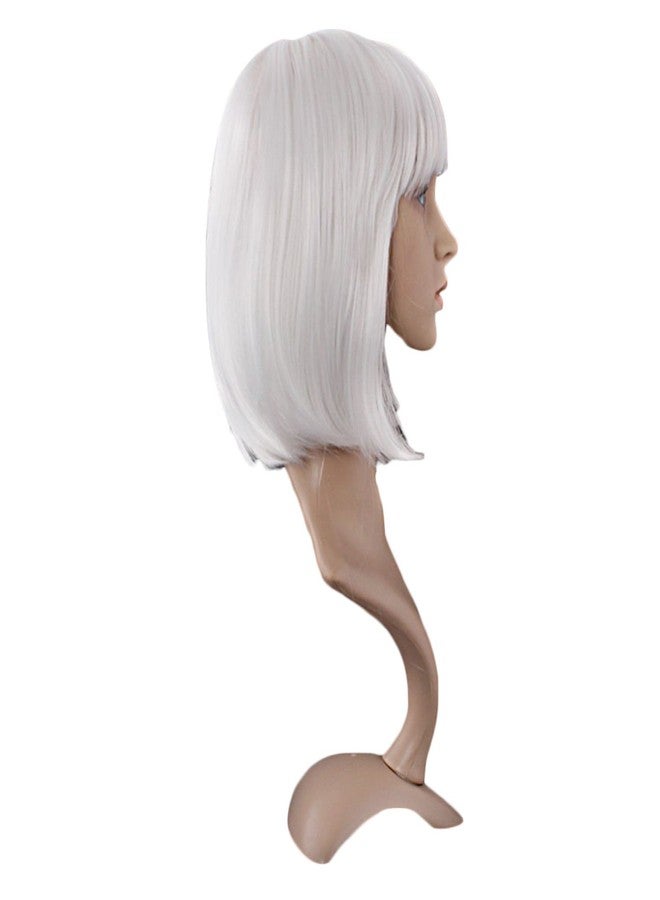 MapofBeauty 12 Inch/30cm Fashion Lady Short Straight Flat Bangs Bob Wig (White) - Image 3