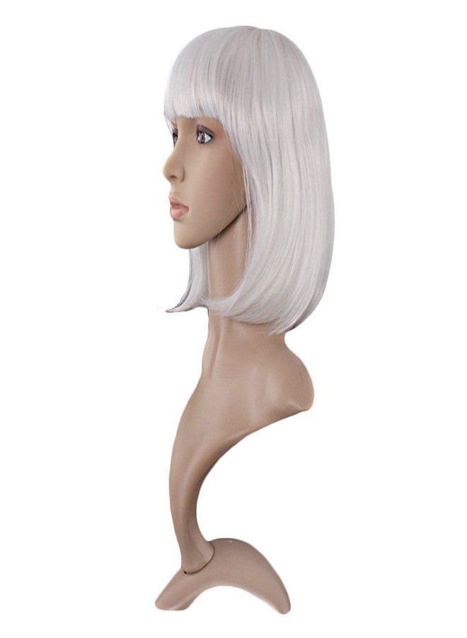MapofBeauty 12 Inch/30cm Fashion Lady Short Straight Flat Bangs Bob Wig (White) - Image 2