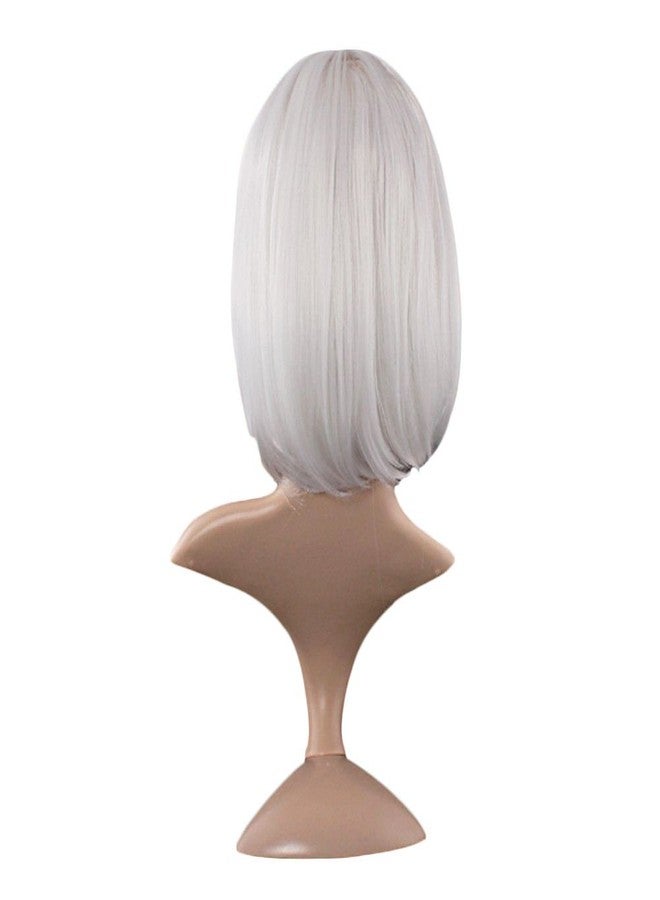 MapofBeauty 12 Inch/30cm Fashion Lady Short Straight Flat Bangs Bob Wig (White) - Image 4