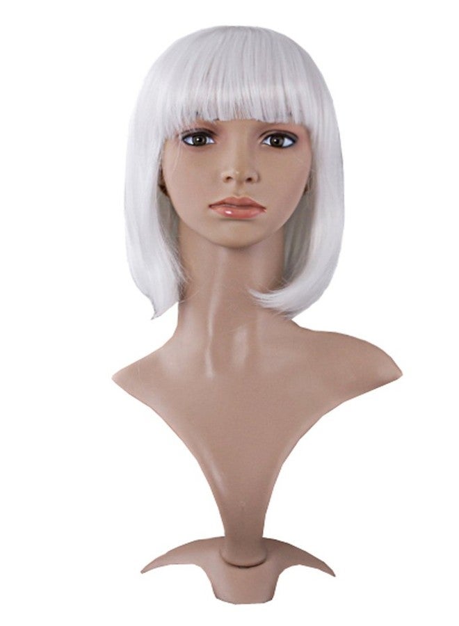 MapofBeauty 12 Inch/30cm Fashion Lady Short Straight Flat Bangs Bob Wig (White) - Image 1