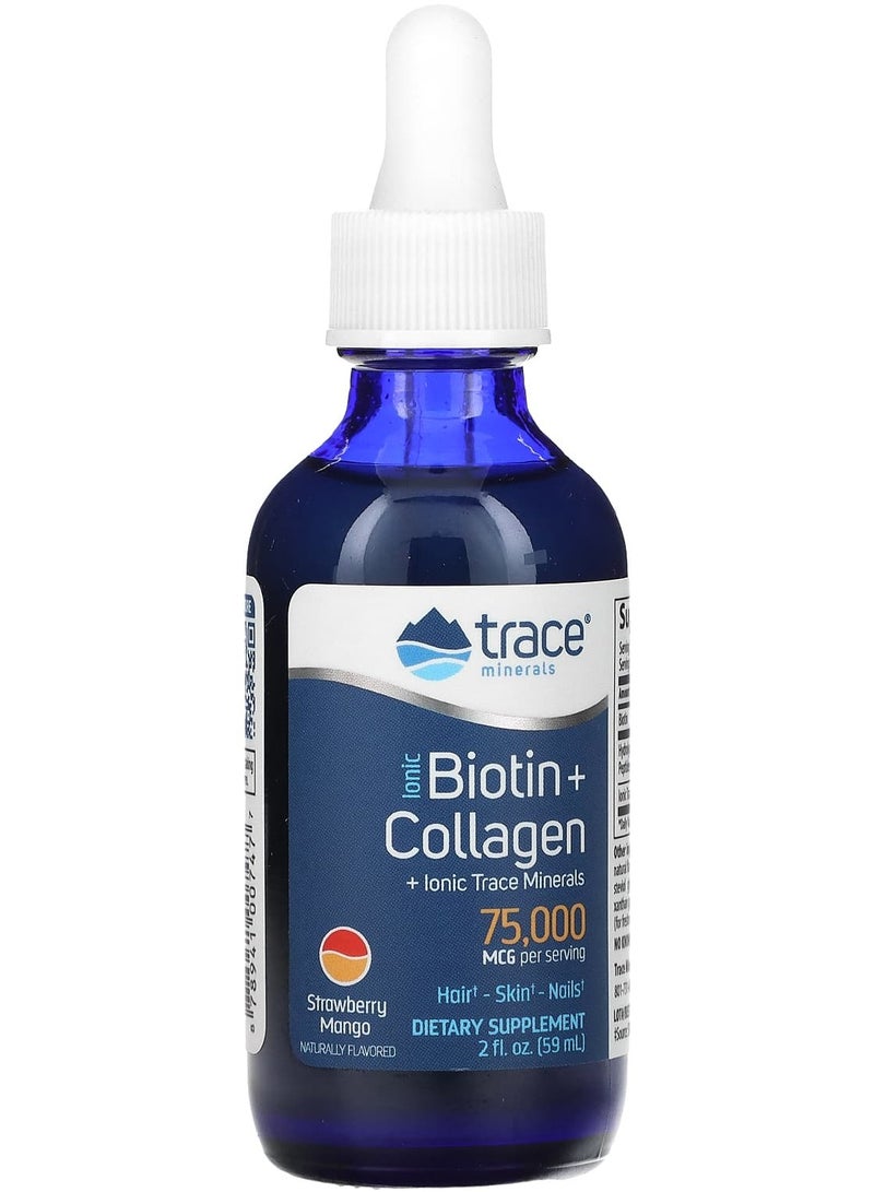 Trace Minerals Ionic Biotin + Collagen, Strawberry Mango, 75,000 mcg, 2 fl oz (59 ml)