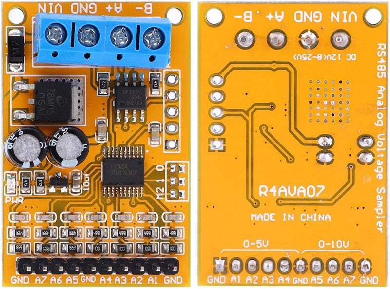 7 Channel RS485 Voltage Analog Collector ADC Modbus RTU 03 06 Function Code, Analog Voltage Sampler for voltage measurement range 0 5V, with computer serial super port input, - Image 1
