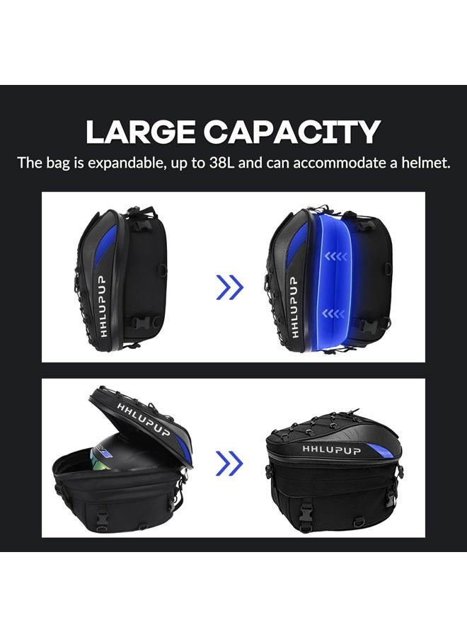 HHLUPUP Motorcycle Tail Bag Seat Helmet - Motorcycle Backpack - 38L Waterproof Luggage Bags Waterproof Luggage Bags Motorbike Helmet Bag 25L-38L Large Capacity Dual Use Bag (Blue) - Image 3