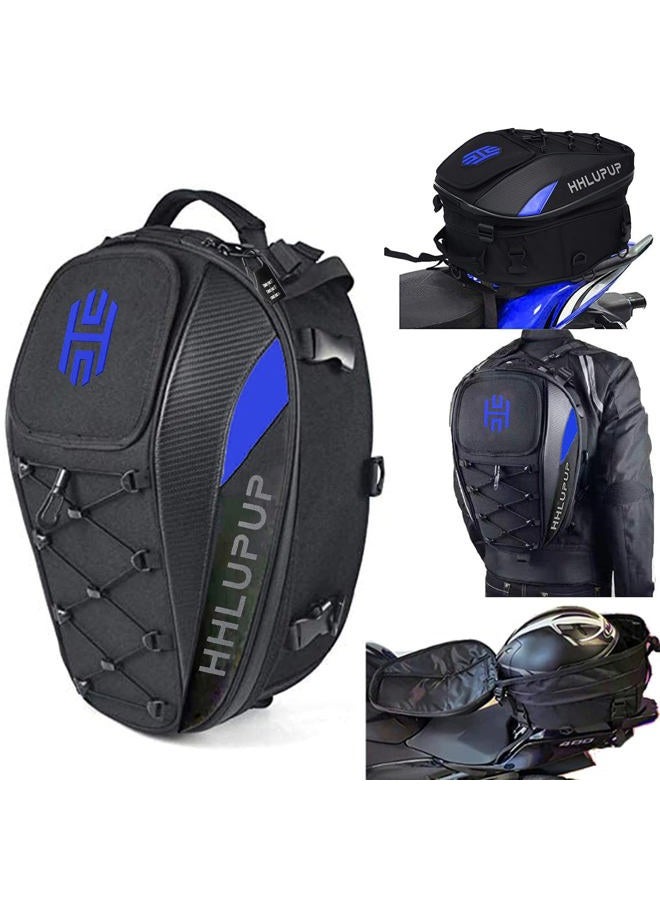 HHLUPUP Motorcycle Tail Bag Seat Helmet - Motorcycle Backpack - 38L Waterproof Luggage Bags Waterproof Luggage Bags Motorbike Helmet Bag 25L-38L Large Capacity Dual Use Bag (Blue) - Image 1