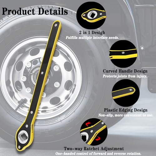 QISF 3Pcs Car Jack Wrench Set, 360° Swivel Labor-Saving Car Jack Ratchet Wrench Cross-shaped Hex-shaped Rhombus-shaped with Long Handle, Scissor Jack Lift Speed Handle Tool for Travel, Van, SUV & More - Image 3