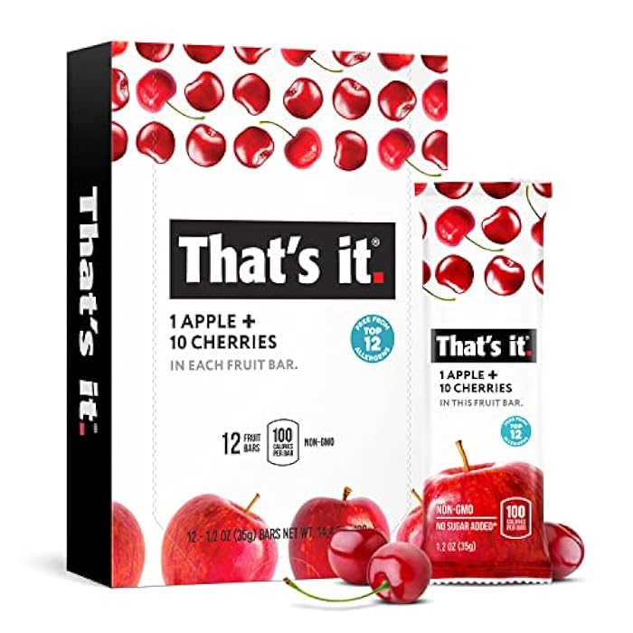 That's it. Apple + Cherry 100% Natural Real Fruit Bar, Best High Fiber Vegan, Gluten Free Healthy Snack, Paleo for Children & Adults, Non GMO No Sugar Added, No Preservatives Energy Food (12 Pack) - Image 1
