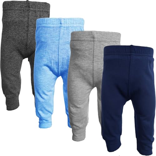 123 Bear Infant and Toddler Soft Cotton Spandex Boys and Girls Pants Multipacks (Blue 2, 0-3 Months) - Image 1