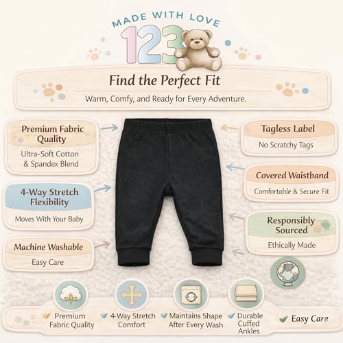 123 Bear Infant and Toddler Soft Cotton Spandex Boys and Girls Pants Multipacks (Blue 2, 0-3 Months) - Image 2
