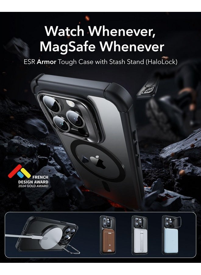 اي اس ار جراب ESR لهاتف iPhone 15 Pro، جراب MagSafe مقاوم للصدمات بالكامل، يتجاوز الحماية العسكرية، جراب هاتف TPU مغناطيسي لهاتف iPhone 15 Pro، جراب متين من جزأين مع حامل، سلسلة Armor، أسود شفاف  - Image 2