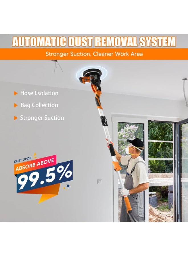 ZLH HITY Drywall Sander 2000W,11.5A Electric Drywall Sander with Vacuum,with 12 PCS Sanding Discs, 6 Variable Speed, Xtension Handle,LED Light,Variable Speed 800-2300RPM - Image 5