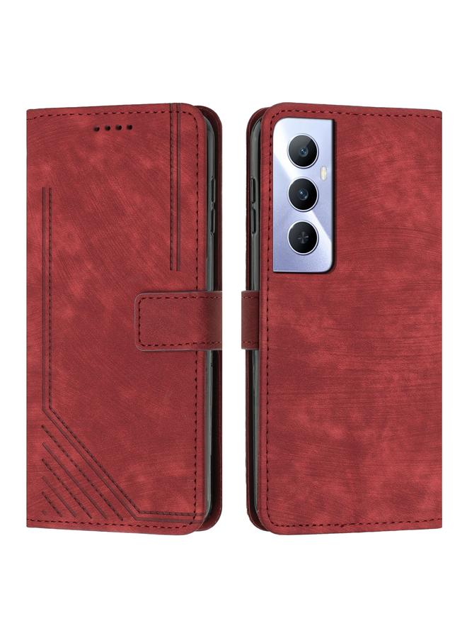 اس-توب جراب هاتف Realme C65 4G مصنوع من الجلد بتصميم مخطط مع حبل تعليق - Image 1