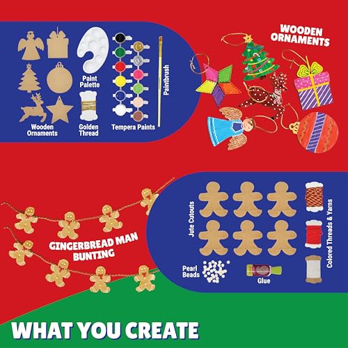 Kalakaram Christmas Craft Box for Kids – 6-in-1 DIY Holiday Set with Ornaments, Stocking, Wreath & Santa Decorations, Christmas Gift for Kids (Ages 5-9) - Image 2