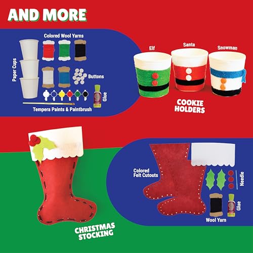 Kalakaram Christmas Craft Box for Kids – 6-in-1 DIY Holiday Set with Ornaments, Stocking, Wreath & Santa Decorations, Christmas Gift for Kids (Ages 5-9) - Image 4