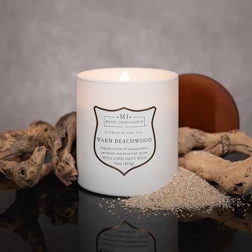 Manly Indulgence Warm Beachwood Scented Candles for Men, 15 oz Wooden Wick, Premium Soy Blend Wax, 60H Burn, Candles for Home Scented - Made in The USA - Image 3