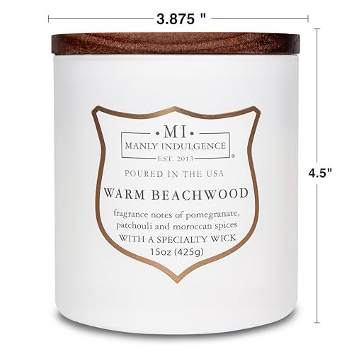 Manly Indulgence Warm Beachwood Scented Candles for Men, 15 oz Wooden Wick, Premium Soy Blend Wax, 60H Burn, Candles for Home Scented - Made in The USA - Image 5