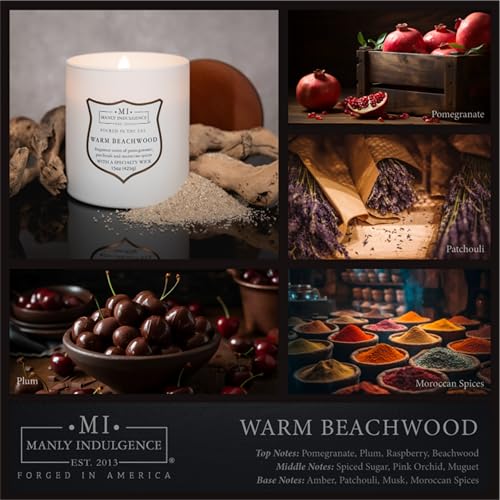 Manly Indulgence Warm Beachwood Scented Candles for Men, 15 oz Wooden Wick, Premium Soy Blend Wax, 60H Burn, Candles for Home Scented - Made in The USA - Image 2