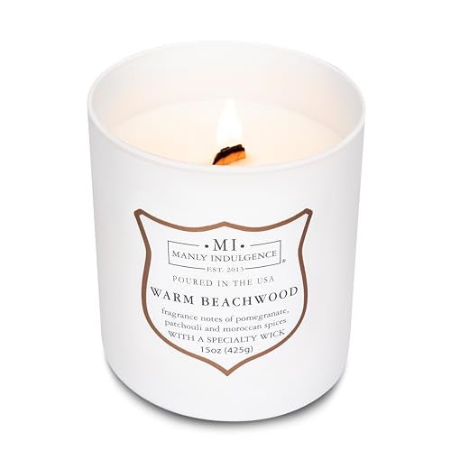 Manly Indulgence Warm Beachwood Scented Candles for Men, 15 oz Wooden Wick, Premium Soy Blend Wax, 60H Burn, Candles for Home Scented - Made in The USA - Image 4