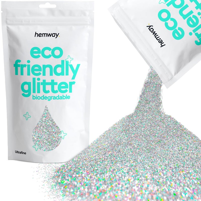 Hemway Eco Friendly Biodegradable Glitter 100g / 3.5oz Bio Cosmetic Safe Sparkle Vegan for Face, Eyeshadow, Body, Hair, Nail and Festival Makeup - Ultrafine (1/128" 0.008" 0.2mm) - Silver Holographic - Image 1