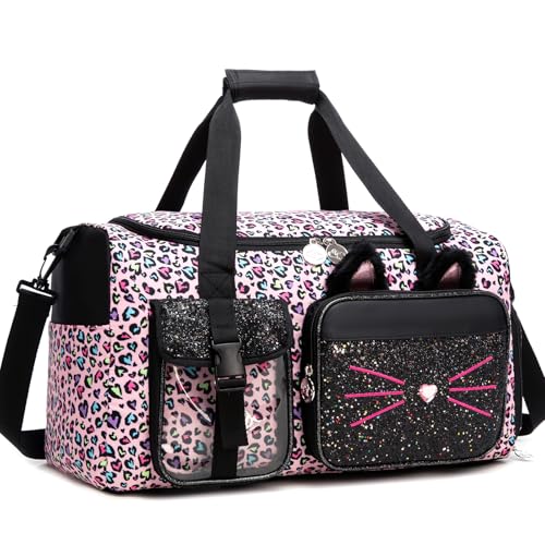 Oruiji Kids Duffle Bag Girls Travel Bag Gifts for Girls Cat Gymnastics Dance Bags for Kids Overnight Sleepover Bags for Girl with Shoes Compartment - Image 1