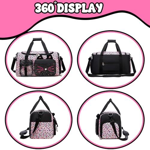 Oruiji Kids Duffle Bag Girls Travel Bag Gifts for Girls Cat Gymnastics Dance Bags for Kids Overnight Sleepover Bags for Girl with Shoes Compartment - Image 3