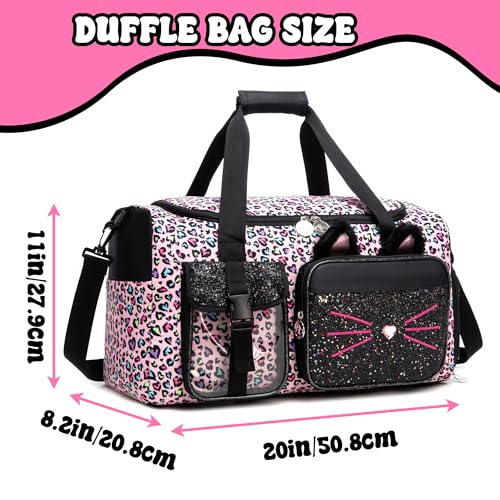 Oruiji Kids Duffle Bag Girls Travel Bag Gifts for Girls Cat Gymnastics Dance Bags for Kids Overnight Sleepover Bags for Girl with Shoes Compartment - Image 2