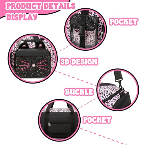 Oruiji Kids Duffle Bag Girls Travel Bag Gifts for Girls Cat Gymnastics Dance Bags for Kids Overnight Sleepover Bags for Girl with Shoes Compartment - Image 5
