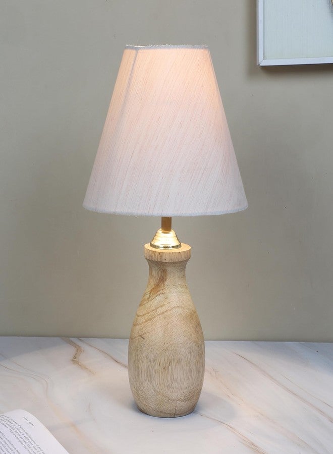 tu casa Mangowood Pot Style Table Lamp for Home Decoration, Bedroom, Living Room, Lounge, Office, Festival Gifting, Study Table (Off White with Cotton Shade) H - 13" / No Blub - Image 3