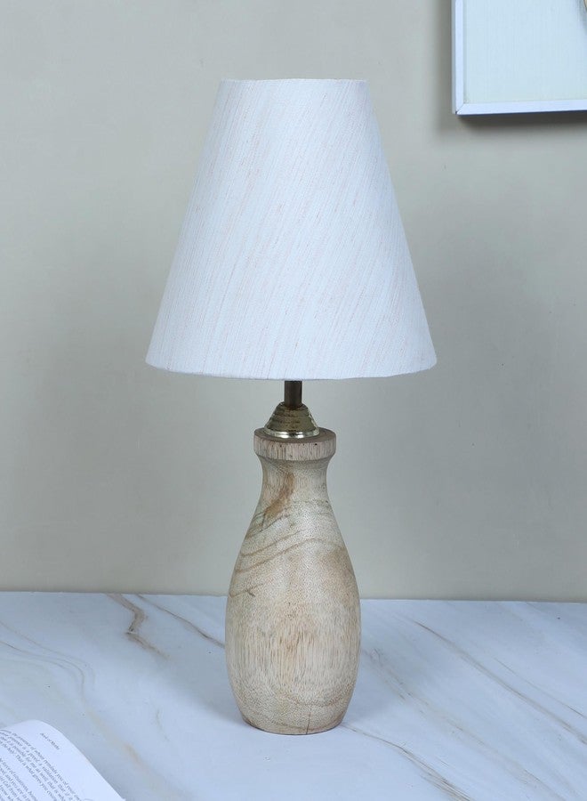tu casa Mangowood Pot Style Table Lamp for Home Decoration, Bedroom, Living Room, Lounge, Office, Festival Gifting, Study Table (Off White with Cotton Shade) H - 13" / No Blub - Image 2