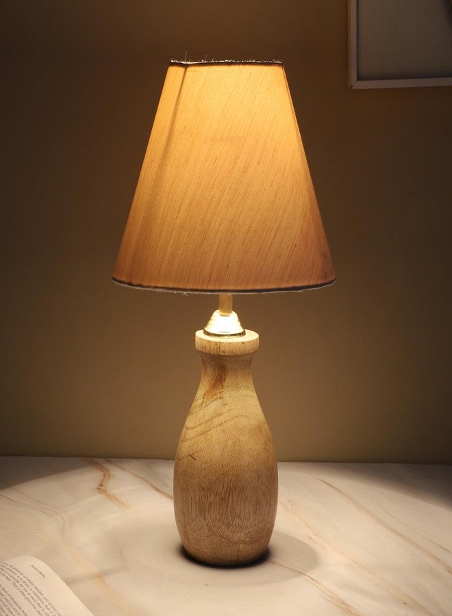 tu casa Mangowood Pot Style Table Lamp for Home Decoration, Bedroom, Living Room, Lounge, Office, Festival Gifting, Study Table (Off White with Cotton Shade) H - 13" / No Blub - Image 1