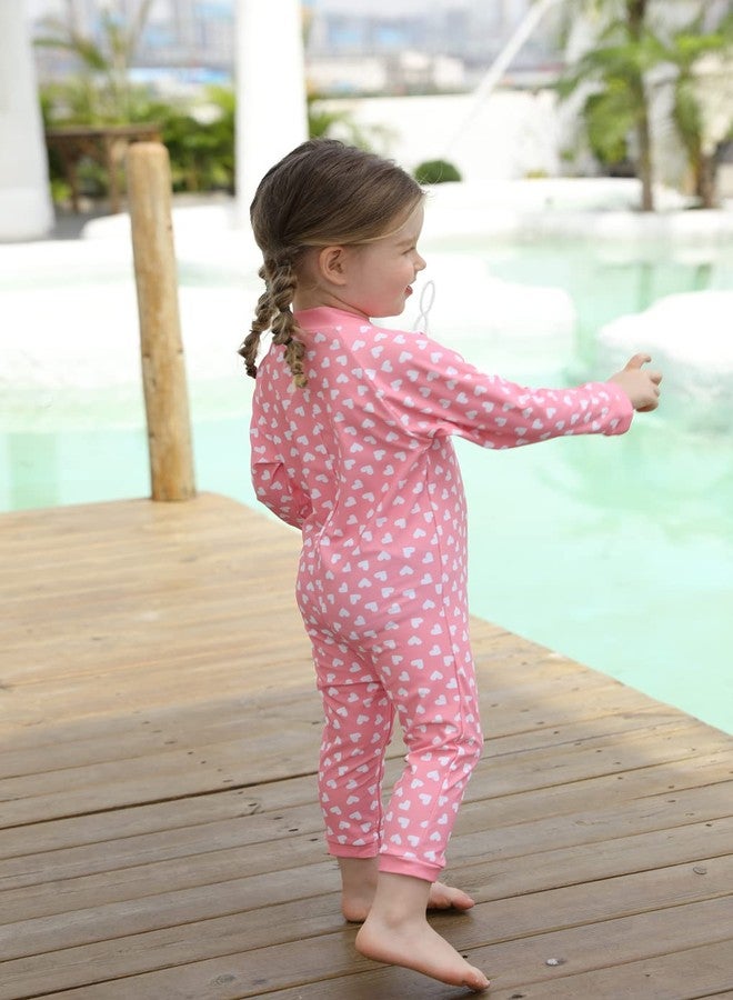 weVSwe Baby Toddler Sun Protection Rash Guard One Piece Pink Heart Girls Swimsuit Crotch Zipper for Easy Diaper Changes 6-12M - Image 3