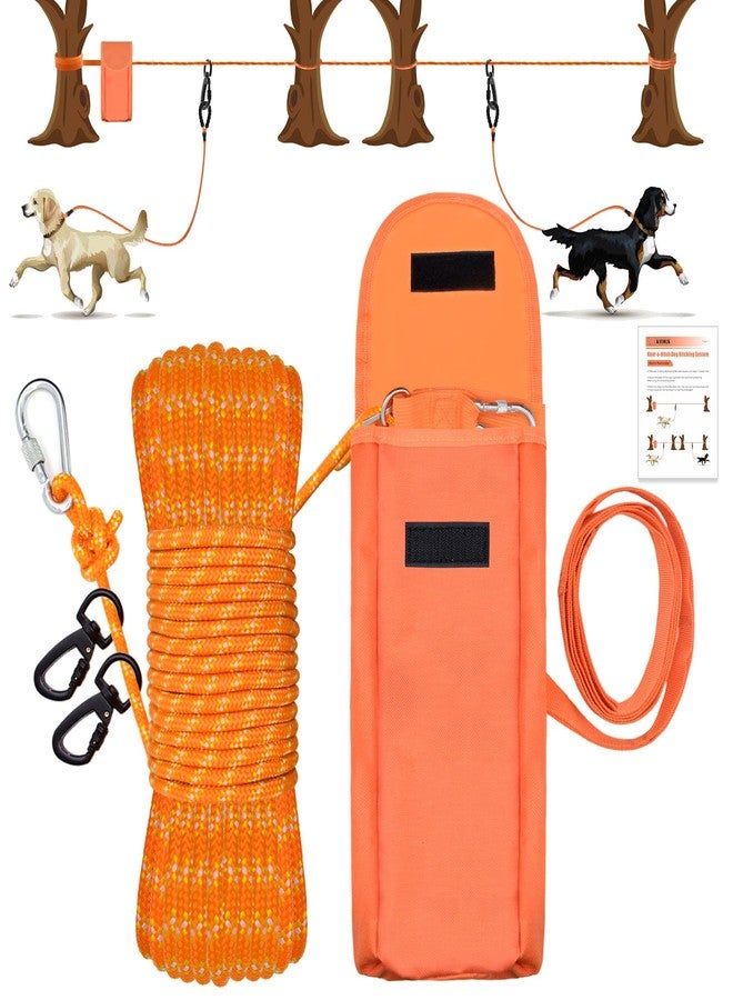 KATOLK Upgraded Dog Tie Out Cable for Camping, 100FT Portable Trolley System for 2 Dogs, Knot-a-Hitch Dogs Hitching System up to 250lbs, Dog Runner for Yard Camping Training Running Hiking Outdoor - Image 1