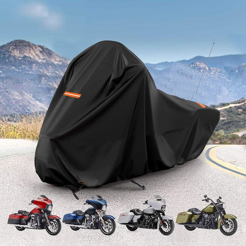 420D Motorcycle Cover for Harley Davidson Touring Models Road King Road Glide Street Glide Electra Glide Heritage Classic Low Rider Outdoor Bike Cover Waterproof Fits up to 118 Motorcycle