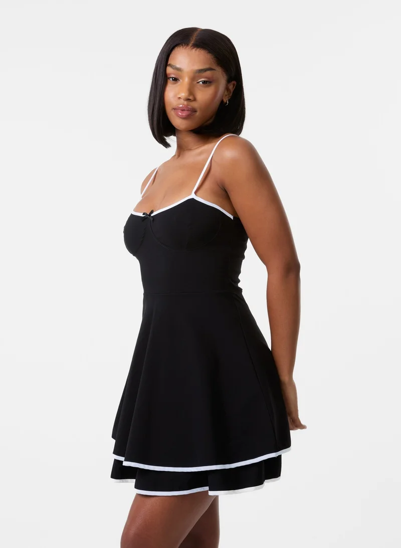 Pink Vanilla Contrast Binding Tiered Mini Dress