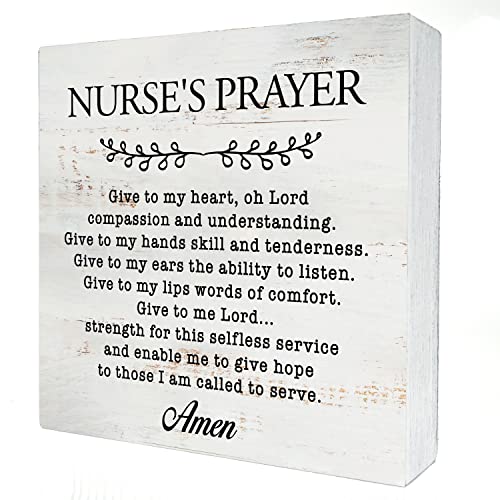 HDKY Nurse's Prayer Wood Box Sign Home Decor Rustic Nurse Wooden Box Sign Block Plaque for Wall Tabletop Desk Home Nurse Office Decoration 5" x 5" - Image 1