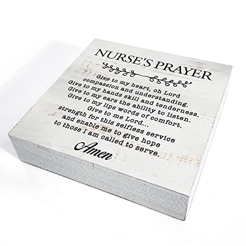 HDKY Nurse's Prayer Wood Box Sign Home Decor Rustic Nurse Wooden Box Sign Block Plaque for Wall Tabletop Desk Home Nurse Office Decoration 5" x 5" - Image 3