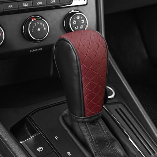 QKYS Leather Car Gear Shift Knob Cover Upgraded AntiSlip Design Stick Shift Knob Cover Universal Durable Car Decorative Accessories Shifter Stick Protector Suitable for CarsTrucksSUVs Maroon - Image 1