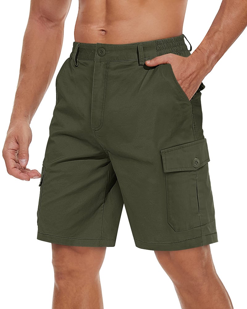 TACVASEN Men's Military Shorts Athletic Flat Shorts Soft Shorts Elastic Waist Shorts Multi Pocket Shorts Hiking Shorts Fishing Shorts,Army Green,30 - Image 1